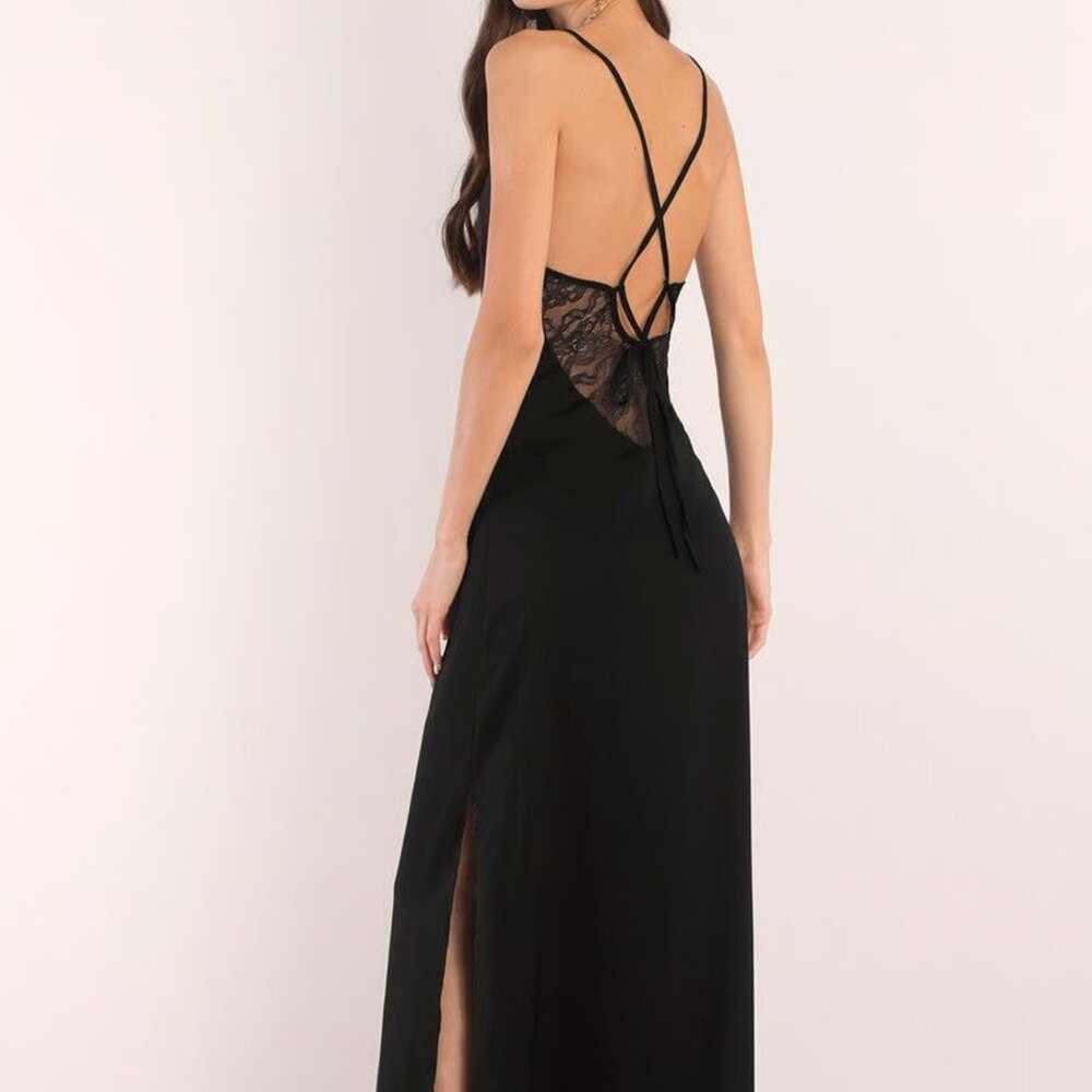 Tobi Black Channel Freedom Maxi Dress With Side Slit and Lace Back MEDIUM NWT